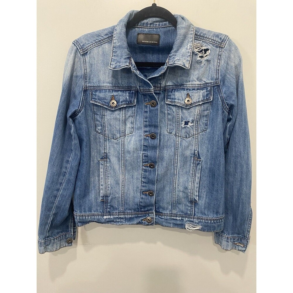 Articles of Society Distressed Denim Jacket Medium Wash Size L Grunge Western